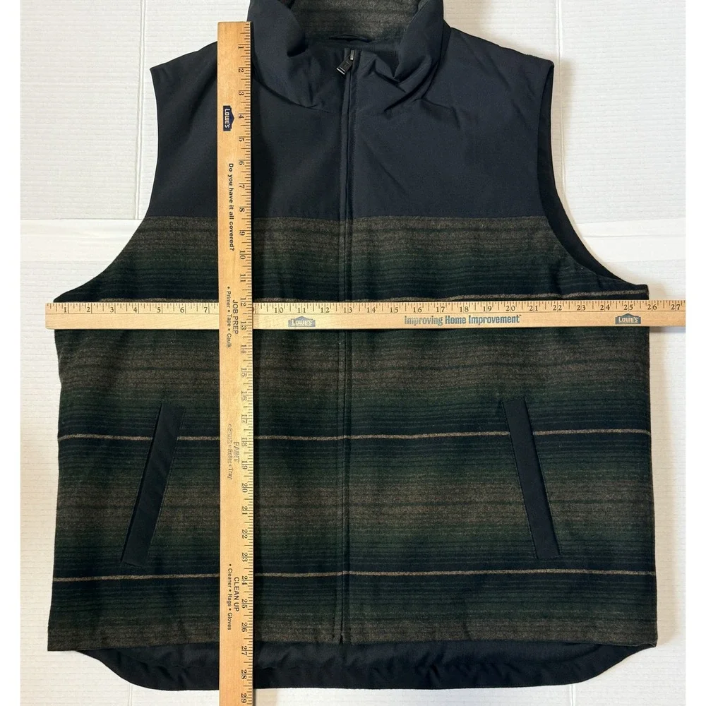 PENDLETON - Men's Wool Blend Insulated Full Zip Vest - Green Black Striped - XL